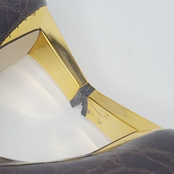 Vintage 90s J. Renee Bronze Metallic Block Heel Square Pointy Toe Heels size 8 - Picture 6 of 15